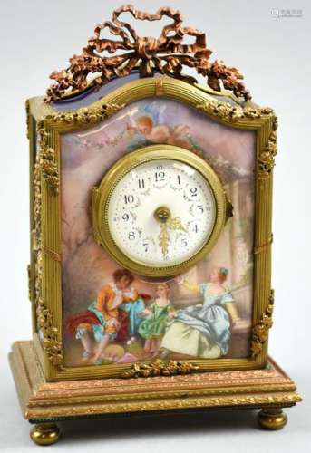 Neoclassical French Enamel Foil Mantle Clock