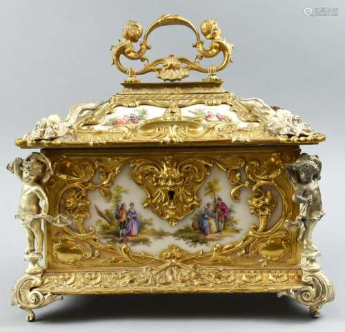 Stunning Antique French Ormalou Brass & KPM Porcelain