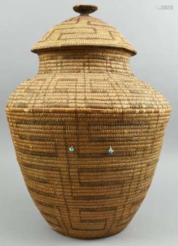 Huge Native American Basket w/ Beads