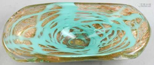 Mid Century Modern Murano Glass Bowl w/ Gold Flecks