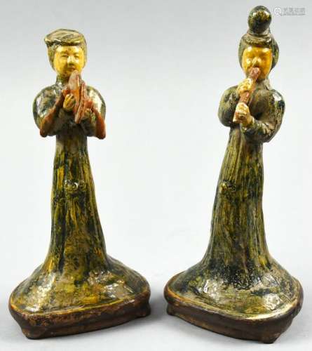 Tang Dynasty Style Sancai Glazes Musicians Pair Male &