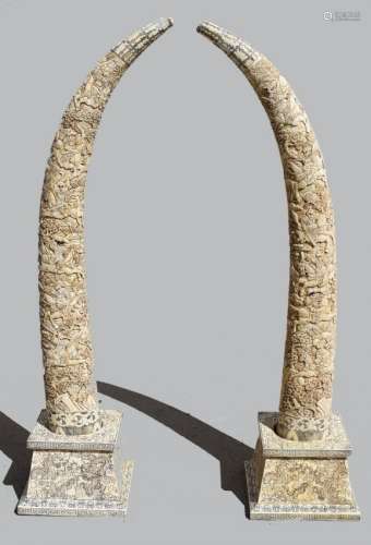 Antique Chinese Palace Carved Bone Tusks