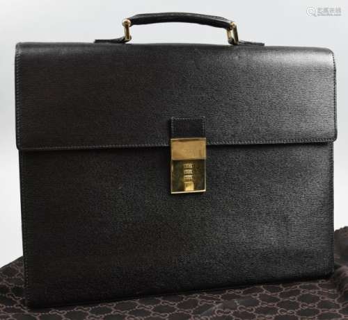 Black Leather GUCCI Locking Briefcase