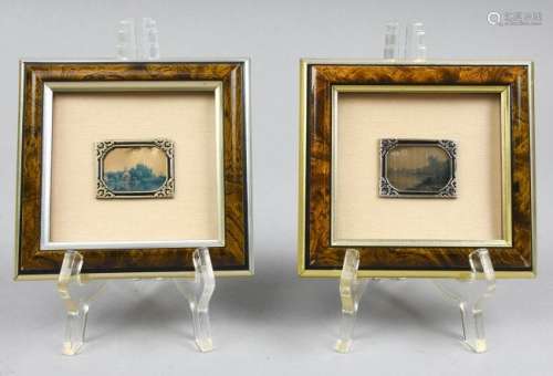Pair Italian Sterling Silver Stamp Size Art