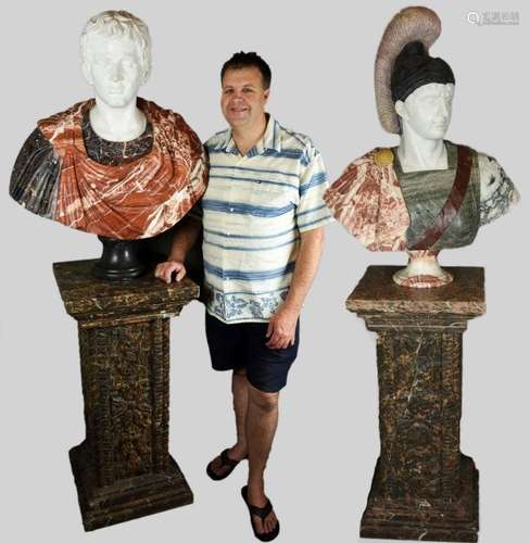 2 Antique Italian Marble Over Life Sized Busts Emperors