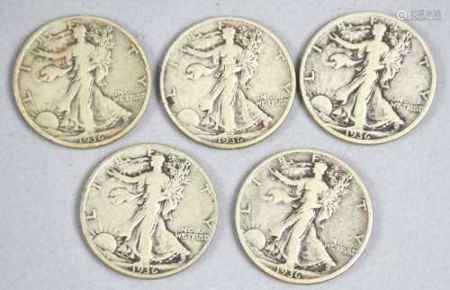 5 1936 Walking Liberty Half Dollars
