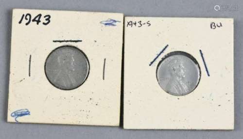 2 War Time Steel Wheat Pennies, 1923 and 1943 S