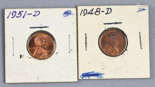 Lot of 2 Lincoln Pennies, 1948 D and a 1951 D