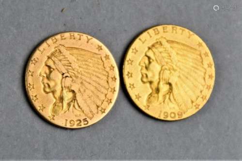 1909 & 1925 Indian Head $2.5 Dollar Coins