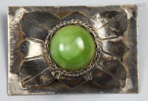 c1940  Vintage Mexico Silver & Natural Stone Brooch