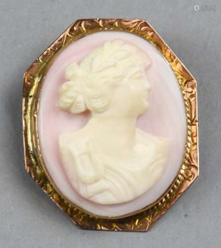 Victorian Antique 10K Gold Pink Cameo Brooch