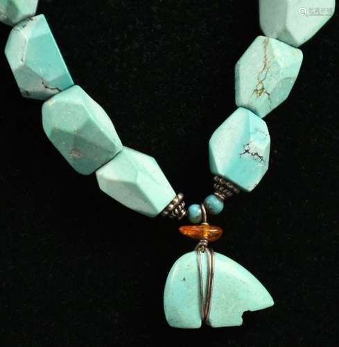 Turquoise Bear Fetish Necklace, Heavy