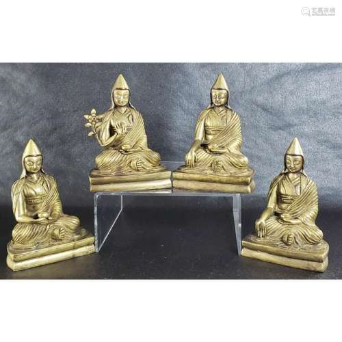 4 19th Century Sino Tibetan Gilt Bronze Lamas Buddha