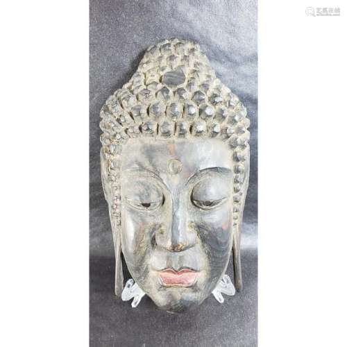 Antique Hand Carved Wooden Buddha Mask 19th C