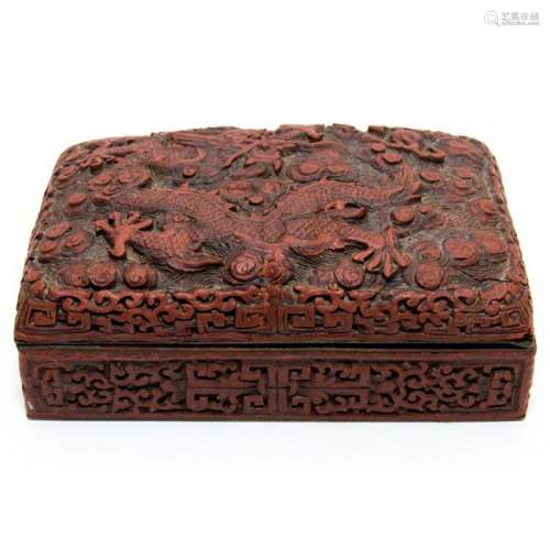 Chinese Carved Cinnabar Lacquer Dragon Enamel Box 19 c