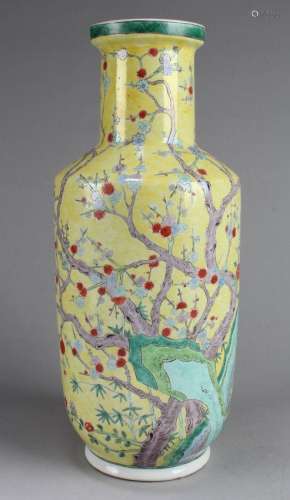 An Old Chinese Famille Jaune Porcelain Vase