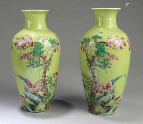 A Pair of Famille Verte Vase