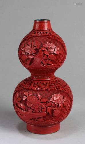 A Cinnabar Lacquer Gourd with inset Cloisonne