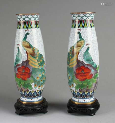 A Pair of Chinese Cloisonne Vases with Stand