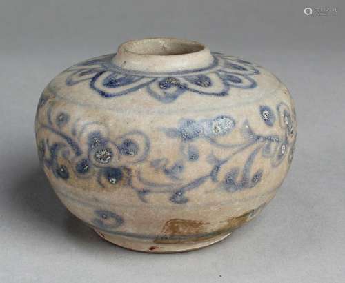 Antique Chinese Blue & White Porcelain Jar, Ming