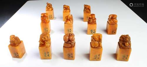 A set of twelve inked chinese zodiac signs or