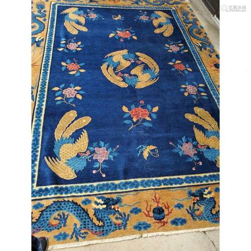 Chinese Silk & Wool Pictorial 5 Claw Dragon Rug 1900