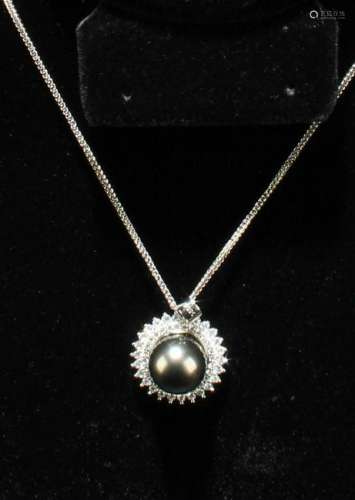 Seawater Black Pearl Pendant with Silver Necklace