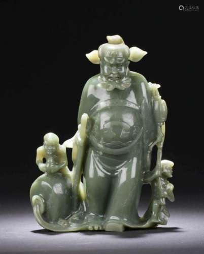 Chinese Spinach Green Carved Zhongkui Statue
