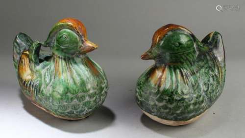 A Pair of 'Tang San Cai' Mandarin Duck Ornament