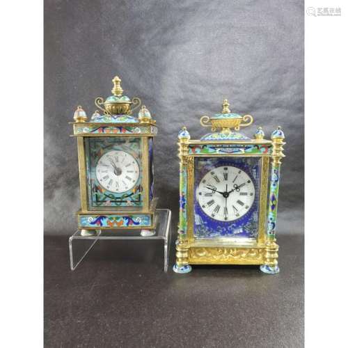 Lot Of 2 Chinese Cloisonne Enamel Carriage Clocks