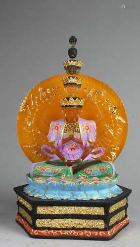 Chinese Peking Glass Bodhisattva Avalokiteshvara Statue