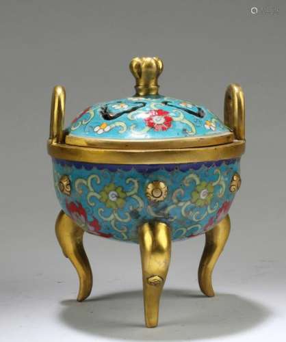 Chinese Cloisonne Tripod incense Burner