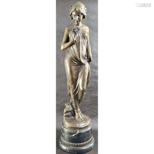 19th c Bronze Sculpture Of A Victorian Lady