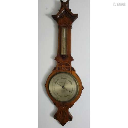 Antique English Barometer Finely Carved Wood