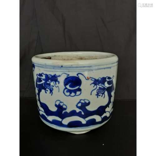 Chinese Porcelain Blue & White Dragon Brush Pot 19th c