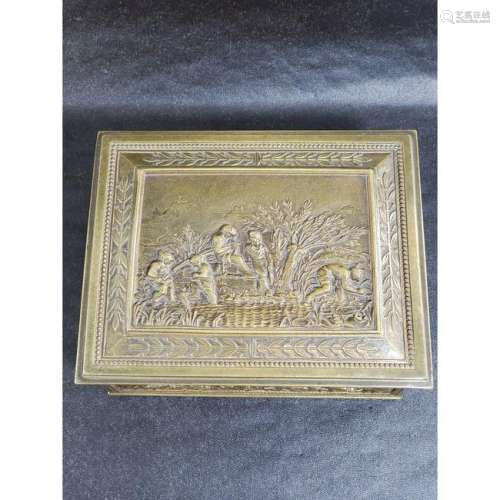 19th C Bronze Box With Figures 1875 ( Cigar Box)