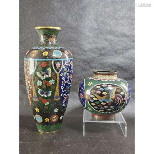 2 Pce Lot Of 19th C Japanese Cloisonne Enamel Vases
