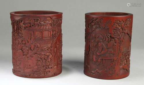 Two Carved Bamboo Brushpots