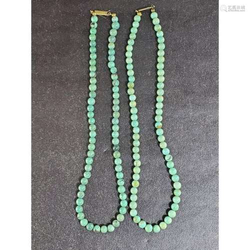 Pr Of Chinese Turquoise Bead Necklace