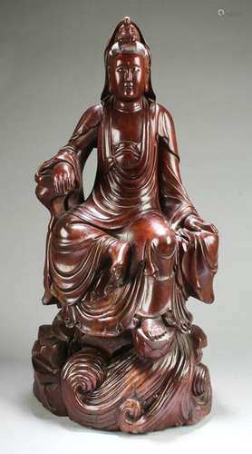 Chinese Wood Carved Guanyin Statue