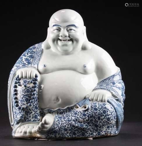 Chinese Blue & White Smiling Buddha Statue