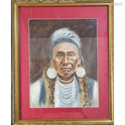 Native Indian Chief Joseph Portrait Painting 1900-30