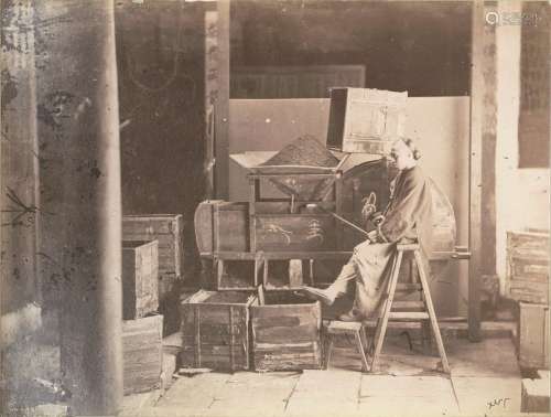 清同治九年（1870年)格里菲斯摄《筛茶》蛋白照片一张