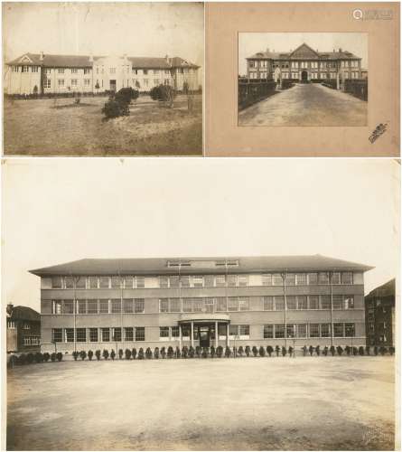 民国时期上海王开等照相馆摄《国立同济大学教学楼》等照片三张大尺寸原装卡纸。