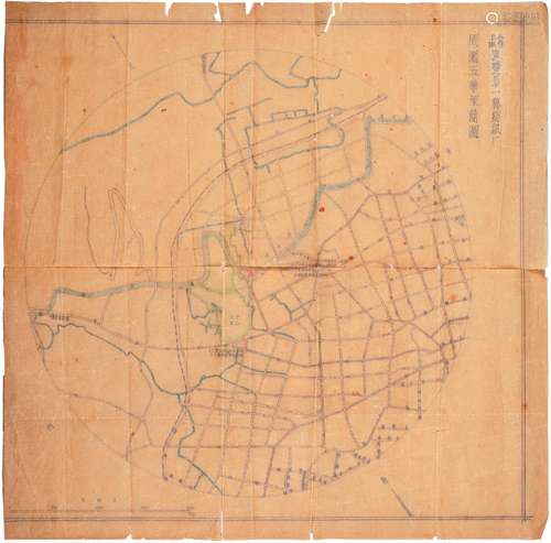 解放初手绘中山公园周围五华里简图一幅