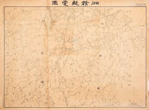 民国十八年（1929年）湖南陆军测量局编制《湘贛邮电图》一张