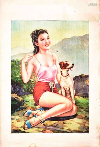 民国时期梅生款“健康美”美女招贴画一张。
