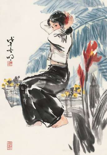 王明明（b.1952） 1978年作 少女 立轴 设色纸本