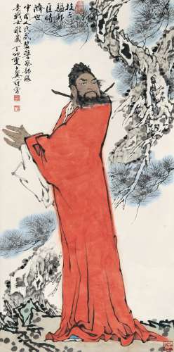 范曾（b.1938） 1987年作 红衣钟馗 立轴 设色纸本