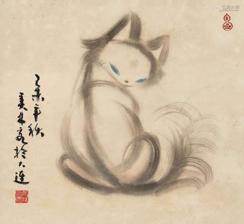 韩美林（b.1936） 1979年作 白猫 镜心 设色纸本